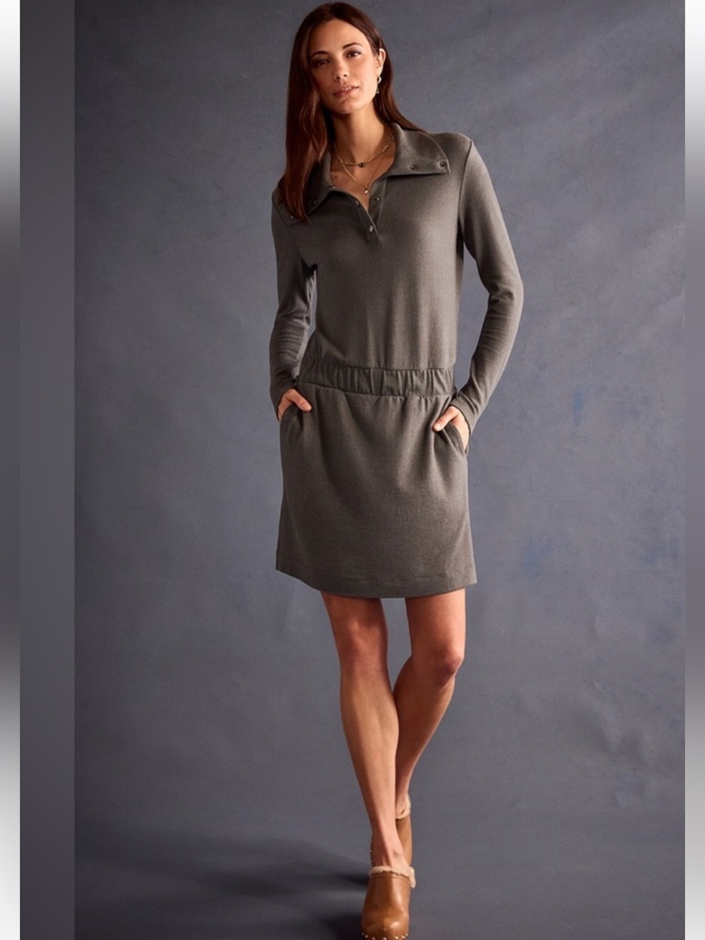 Cabi Haven Dress EUC sweater mini long sleeve pockets super soft sz medium, gray